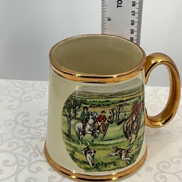 Vintage Gibsons Staffordshire England Ceramic Hunting Scene Mug Gold Trim‎ - Picture 5 of 7